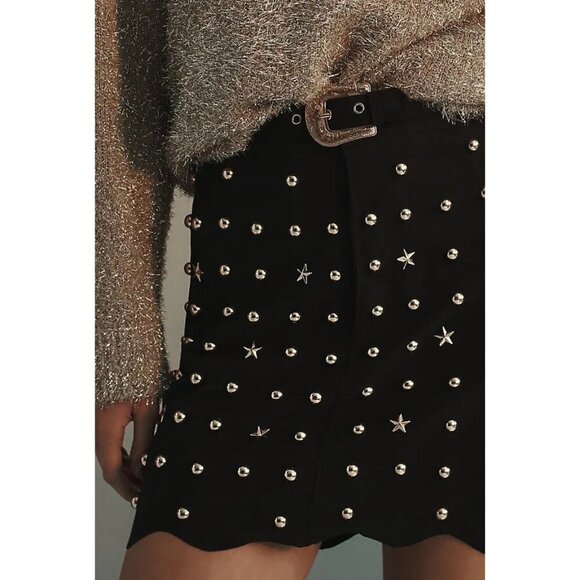 Anthropologie Dresses & Skirts - ANTHROPOLOGIE Studded Suede Mi Skirt in Black/Gold Size X-Small